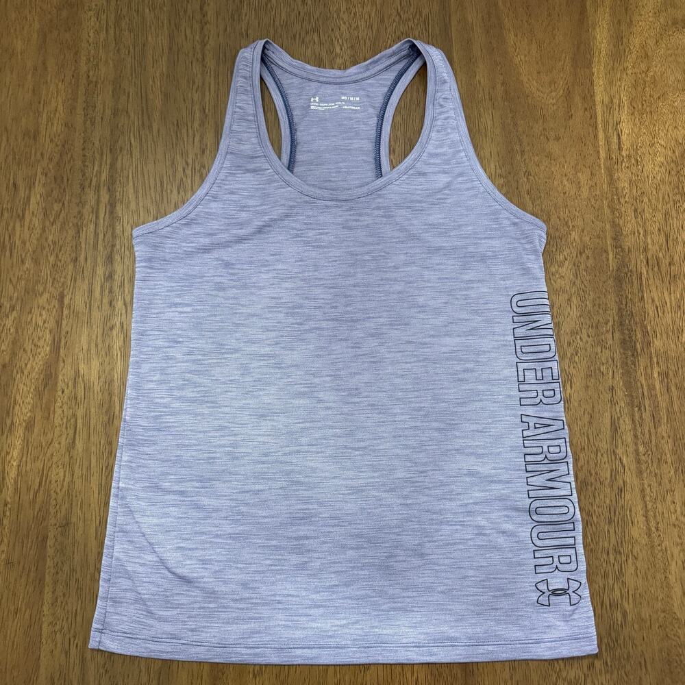 Under Armour Womens M HeatGear Tank Top Purple Gray Racerback Loose Fit Logo